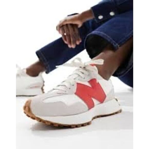 New Balance 327 Moonbeam/White/Red WS327GC Women’s Sneakers Size 9 EUC - Picture 1 of 14